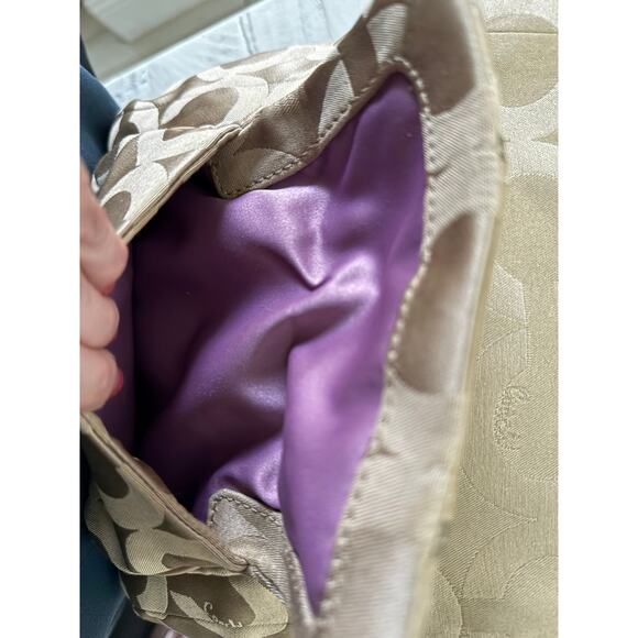 Coach Light Taupe Turnlock Canvas Shoulder Bag - Picture 9 of 11